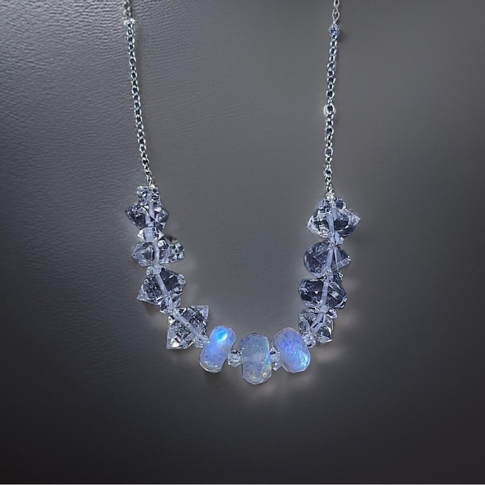 Hand Made Diamond Rainbow Moonstone Necklace - Picture 4 of 7